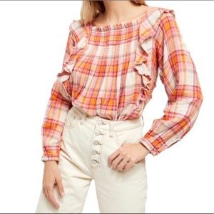 Free People Womens Pink Long Sleeve Ruffled Shirt